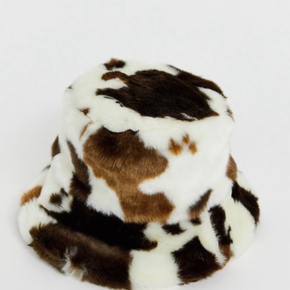Cow print fur hat